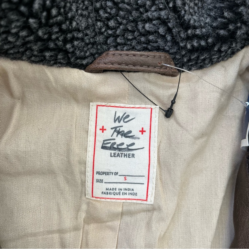 NWOT Free People Rori Slouchy Moto Genuine Leather Jacket with Sherpa Collar - Picture 8 of 9